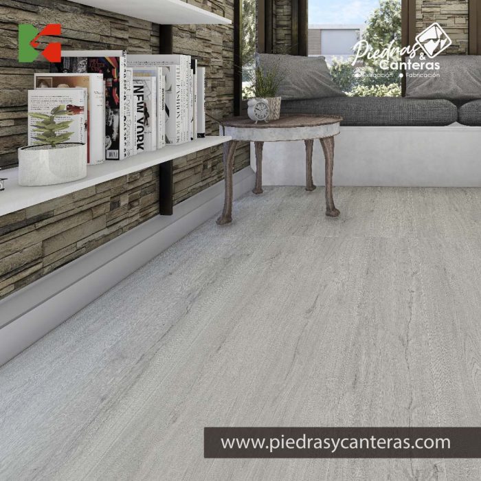 Porcelanato Madera Rodano Gris Claro Piedras